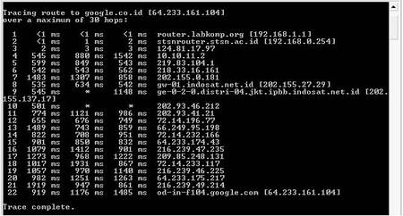Beginilah kalau kita mau mengecek IP address suatu website, paket kita lewat server mana aja.. ini pake perintah tracert <nama-web> di command prompt windows